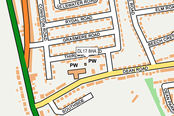 DL17 8HA map - OS OpenMap – Local (Ordnance Survey) DL17 8HA map - OS OpenMap – Local (Ordnance Survey)