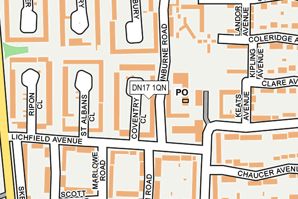 DN17 1QN map - OS OpenMap – Local (Ordnance Survey) DN17 1QN map - OS OpenMap – Local (Ordnance Survey)