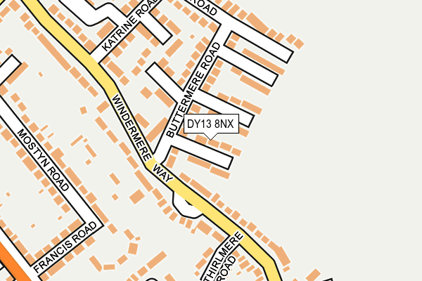 DY13 8NX map - OS OpenMap – Local (Ordnance Survey) DY13 8NX map - OS OpenMap – Local (Ordnance Survey)