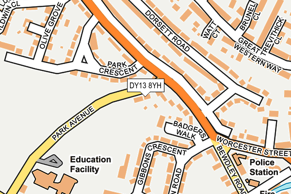 DY13 8YH map - OS OpenMap – Local (Ordnance Survey) DY13 8YH map - OS OpenMap – Local (Ordnance Survey)