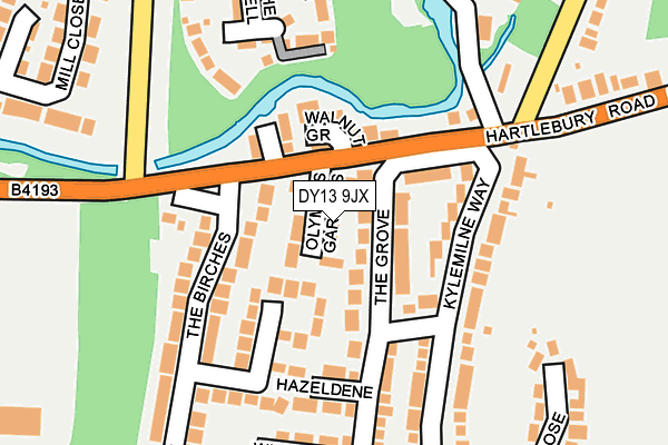 DY13 9JX map - OS OpenMap – Local (Ordnance Survey) DY13 9JX map - OS OpenMap – Local (Ordnance Survey)