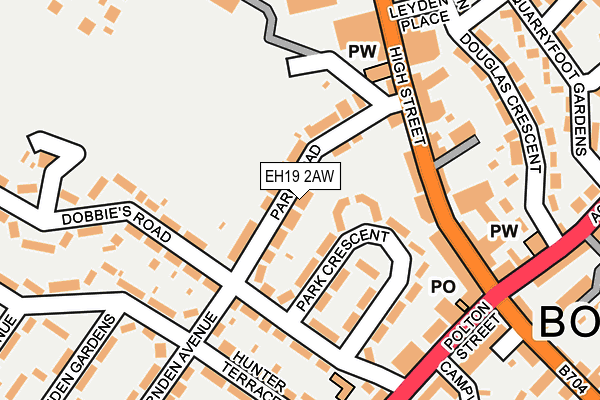 EH19 2AW map - OS OpenMap – Local (Ordnance Survey) EH19 2AW map - OS OpenMap – Local (Ordnance Survey)