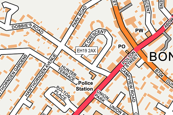 EH19 2AX map - OS OpenMap – Local (Ordnance Survey) EH19 2AX map - OS OpenMap – Local (Ordnance Survey)