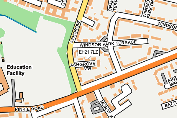 EH21 7LZ map - OS OpenMap – Local (Ordnance Survey) EH21 7LZ map - OS OpenMap – Local (Ordnance Survey)