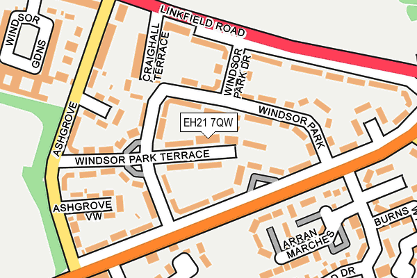 EH21 7QW map - OS OpenMap – Local (Ordnance Survey) EH21 7QW map - OS OpenMap – Local (Ordnance Survey)