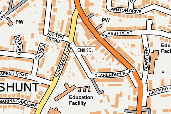 EN8 9DJ map - OS OpenMap – Local (Ordnance Survey) EN8 9DJ map - OS OpenMap – Local (Ordnance Survey)