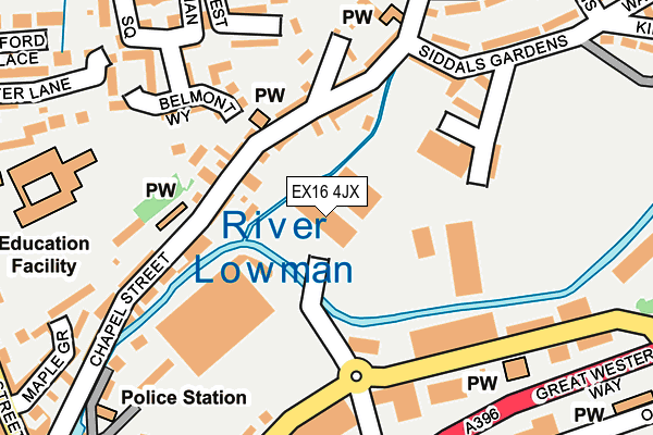 EX16 4JX map - OS OpenMap – Local (Ordnance Survey)