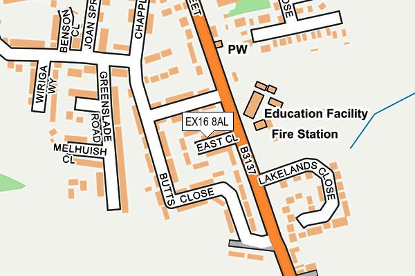 EX16 8AL map - OS OpenMap – Local (Ordnance Survey) EX16 8AL map - OS OpenMap – Local (Ordnance Survey)
