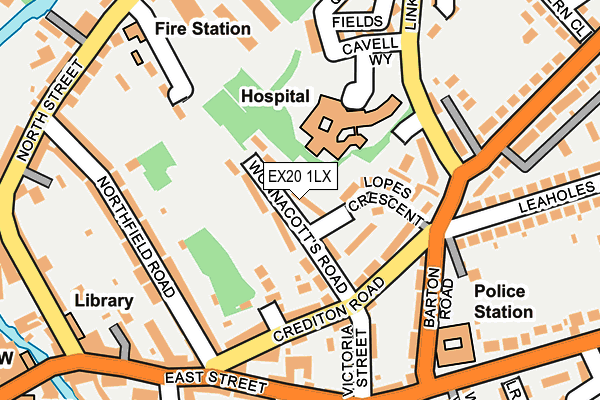 EX20 1LX map - OS OpenMap – Local (Ordnance Survey) EX20 1LX map - OS OpenMap – Local (Ordnance Survey)