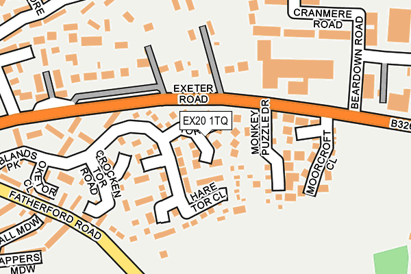 EX20 1TQ map - OS OpenMap – Local (Ordnance Survey) EX20 1TQ map - OS OpenMap – Local (Ordnance Survey)