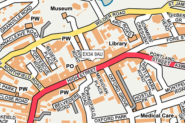 EX34 9AU map - OS OpenMap – Local (Ordnance Survey) EX34 9AU map - OS OpenMap – Local (Ordnance Survey)