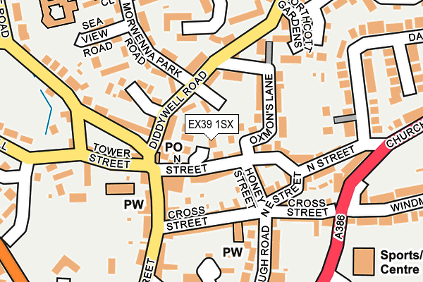 EX39 1SX map - OS OpenMap – Local (Ordnance Survey) EX39 1SX map - OS OpenMap – Local (Ordnance Survey)