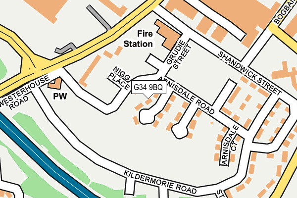 G34 9BQ map - OS OpenMap – Local (Ordnance Survey)