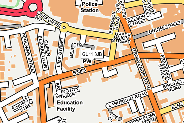 GU11 3JB map - OS OpenMap – Local (Ordnance Survey) GU11 3JB map - OS OpenMap – Local (Ordnance Survey)