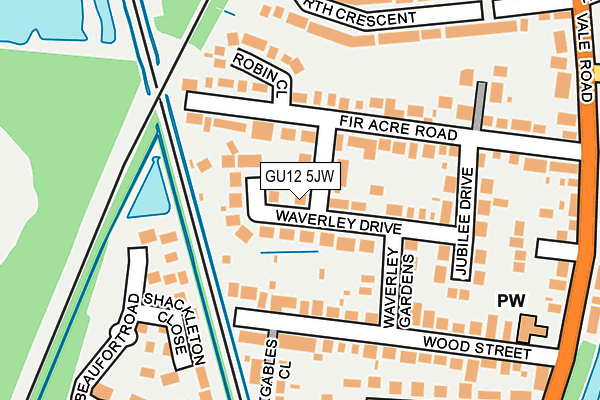GU12 5JW map - OS OpenMap – Local (Ordnance Survey) GU12 5JW map - OS OpenMap – Local (Ordnance Survey)