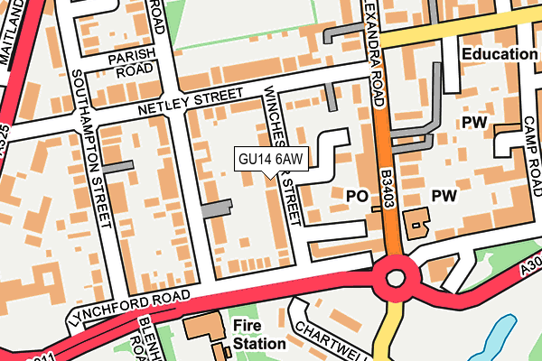 GU14 6AW map - OS OpenMap – Local (Ordnance Survey) GU14 6AW map - OS OpenMap – Local (Ordnance Survey)