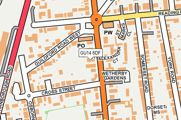 GU14 6DF map - OS OpenMap – Local (Ordnance Survey) GU14 6DF map - OS OpenMap – Local (Ordnance Survey)