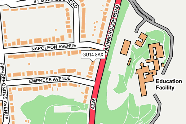 GU14 8AX map - OS OpenMap – Local (Ordnance Survey) GU14 8AX map - OS OpenMap – Local (Ordnance Survey)