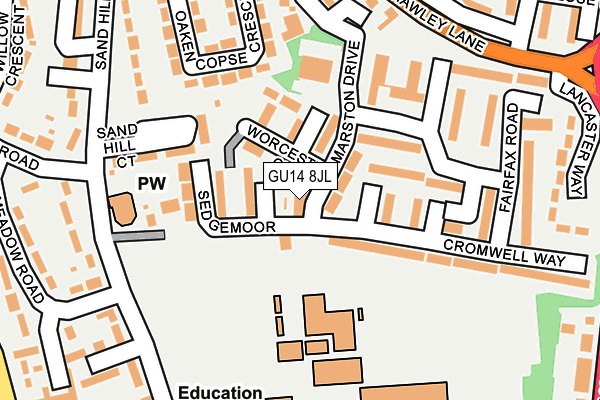 GU14 8JL map - OS OpenMap – Local (Ordnance Survey) GU14 8JL map - OS OpenMap – Local (Ordnance Survey)