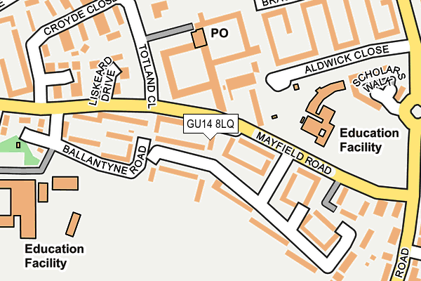 GU14 8LQ map - OS OpenMap – Local (Ordnance Survey) GU14 8LQ map - OS OpenMap – Local (Ordnance Survey)