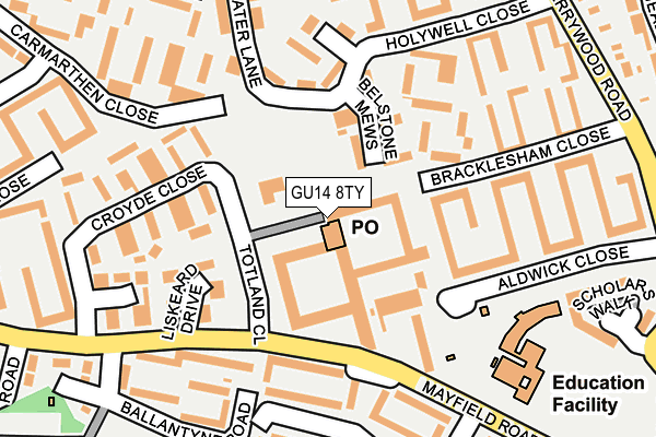 GU14 8TY map - OS OpenMap – Local (Ordnance Survey) GU14 8TY map - OS OpenMap – Local (Ordnance Survey)