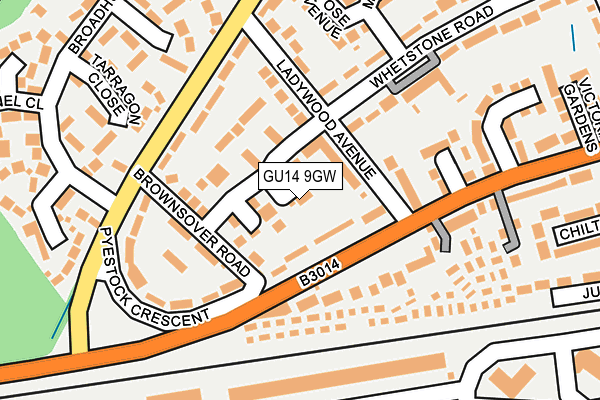 GU14 9GW map - OS OpenMap – Local (Ordnance Survey) GU14 9GW map - OS OpenMap – Local (Ordnance Survey)