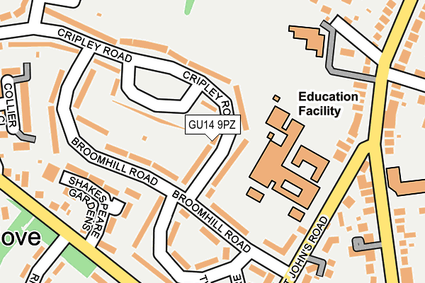 GU14 9PZ map - OS OpenMap – Local (Ordnance Survey) GU14 9PZ map - OS OpenMap – Local (Ordnance Survey)