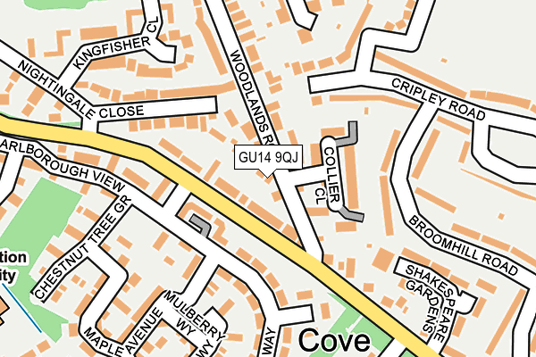 GU14 9QJ map - OS OpenMap – Local (Ordnance Survey) GU14 9QJ map - OS OpenMap – Local (Ordnance Survey)