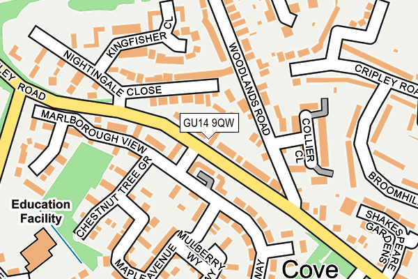 GU14 9QW map - OS OpenMap – Local (Ordnance Survey) GU14 9QW map - OS OpenMap – Local (Ordnance Survey)