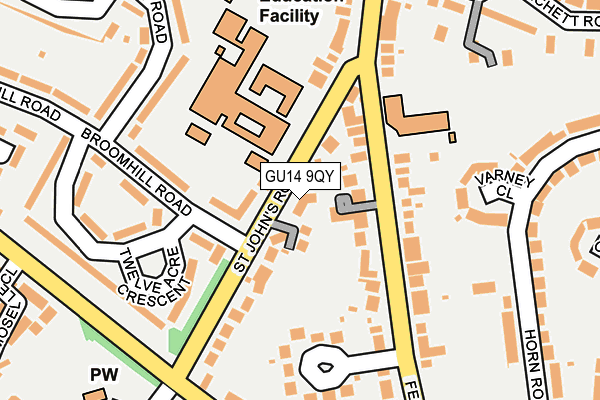 GU14 9QY map - OS OpenMap – Local (Ordnance Survey) GU14 9QY map - OS OpenMap – Local (Ordnance Survey)