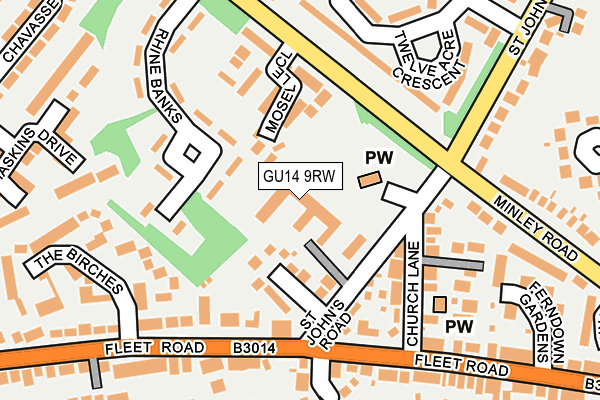GU14 9RW map - OS OpenMap – Local (Ordnance Survey) GU14 9RW map - OS OpenMap – Local (Ordnance Survey)