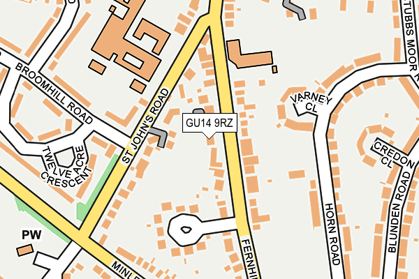 GU14 9RZ map - OS OpenMap – Local (Ordnance Survey) GU14 9RZ map - OS OpenMap – Local (Ordnance Survey)