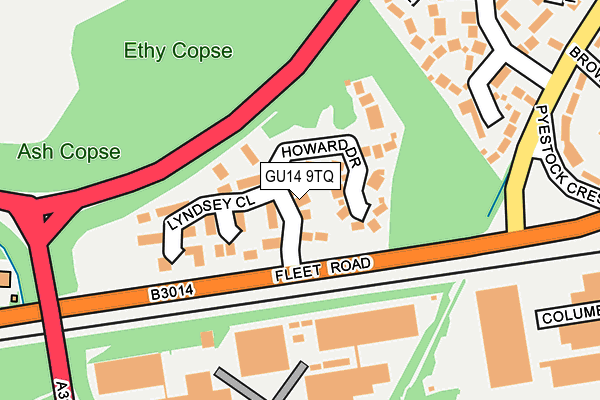 GU14 9TQ map - OS OpenMap – Local (Ordnance Survey)