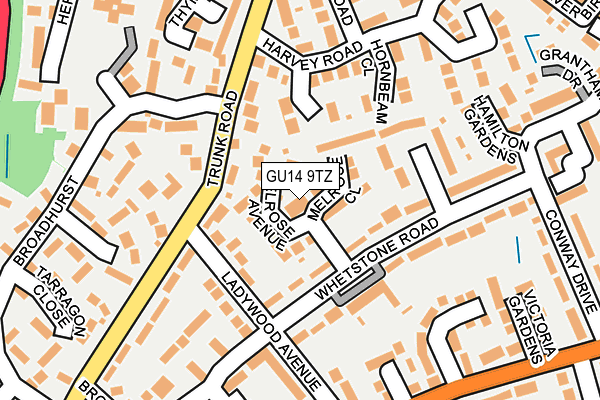GU14 9TZ map - OS OpenMap – Local (Ordnance Survey) GU14 9TZ map - OS OpenMap – Local (Ordnance Survey)