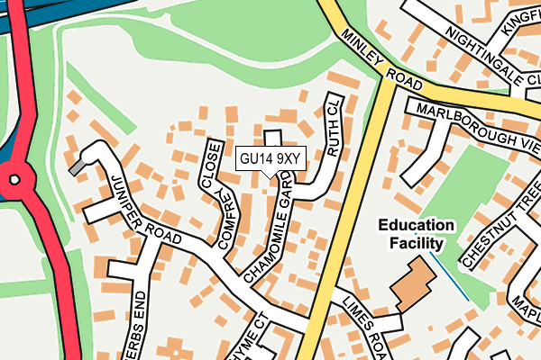 GU14 9XY map - OS OpenMap – Local (Ordnance Survey) GU14 9XY map - OS OpenMap – Local (Ordnance Survey)