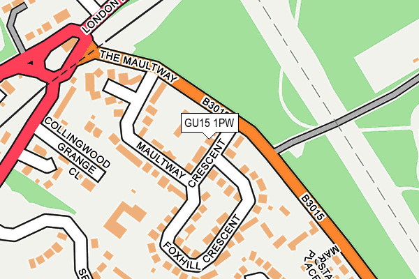 GU15 1PW map - OS OpenMap – Local (Ordnance Survey) GU15 1PW map - OS OpenMap – Local (Ordnance Survey)