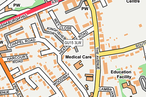 GU15 3LW map - OS OpenMap – Local (Ordnance Survey) GU15 3LW map - OS OpenMap – Local (Ordnance Survey)