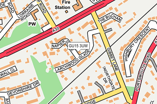GU15 3UW map - OS OpenMap – Local (Ordnance Survey) GU15 3UW map - OS OpenMap – Local (Ordnance Survey)