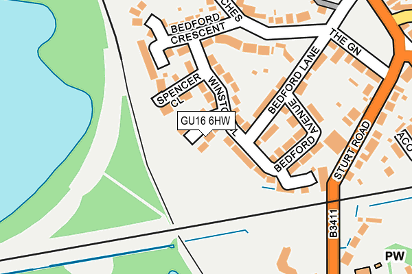 GU16 6HW map - OS OpenMap – Local (Ordnance Survey) GU16 6HW map - OS OpenMap – Local (Ordnance Survey)