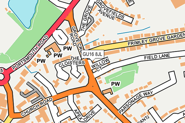 GU16 8JL map - OS OpenMap – Local (Ordnance Survey) GU16 8JL map - OS OpenMap – Local (Ordnance Survey)