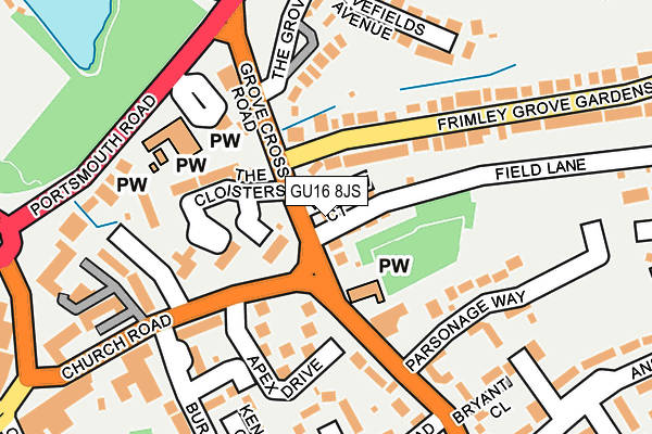 GU16 8JS map - OS OpenMap – Local (Ordnance Survey) GU16 8JS map - OS OpenMap – Local (Ordnance Survey)