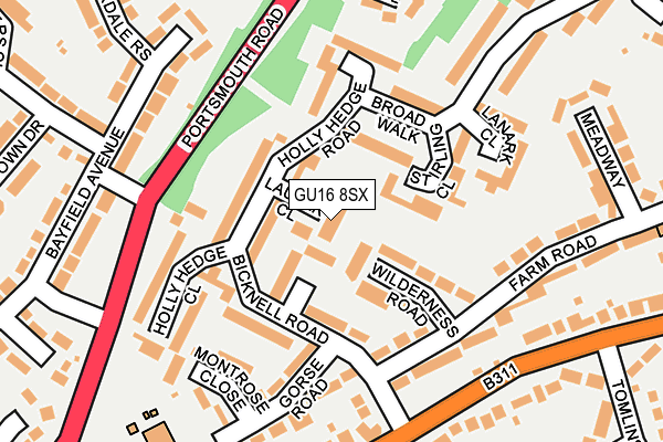 GU16 8SX map - OS OpenMap – Local (Ordnance Survey) GU16 8SX map - OS OpenMap – Local (Ordnance Survey)