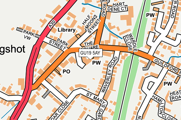 GU19 5AY map - OS OpenMap – Local (Ordnance Survey) GU19 5AY map - OS OpenMap – Local (Ordnance Survey)