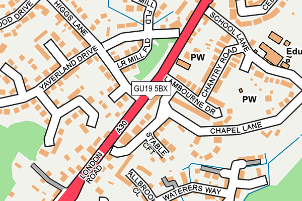 GU19 5BX map - OS OpenMap – Local (Ordnance Survey) GU19 5BX map - OS OpenMap – Local (Ordnance Survey)