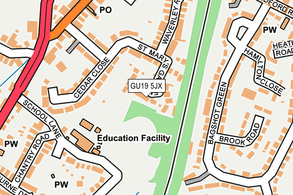 GU19 5JX map - OS OpenMap – Local (Ordnance Survey) GU19 5JX map - OS OpenMap – Local (Ordnance Survey)