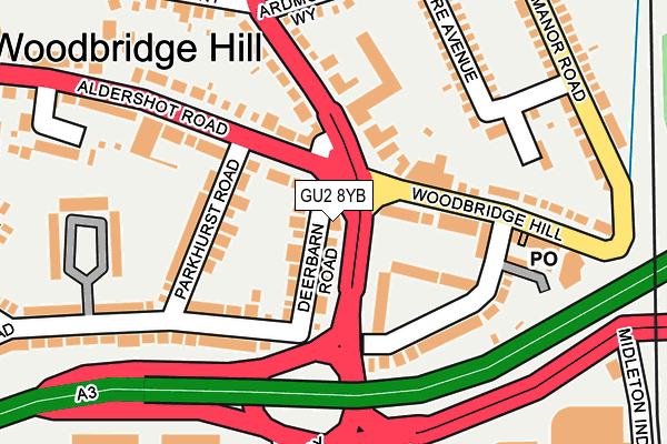 GU2 8YB map - OS OpenMap – Local (Ordnance Survey) GU2 8YB map - OS OpenMap – Local (Ordnance Survey)