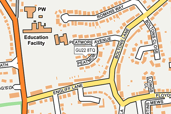 GU22 8TQ map - OS OpenMap – Local (Ordnance Survey)