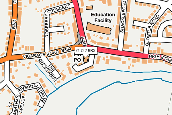 GU22 9BX map - OS OpenMap – Local (Ordnance Survey) GU22 9BX map - OS OpenMap – Local (Ordnance Survey)