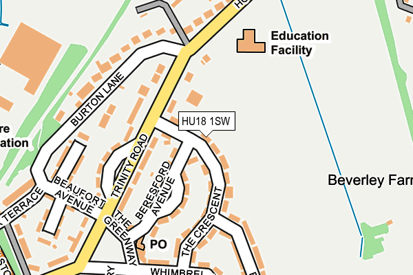 HU18 1SW map - OS OpenMap – Local (Ordnance Survey)
