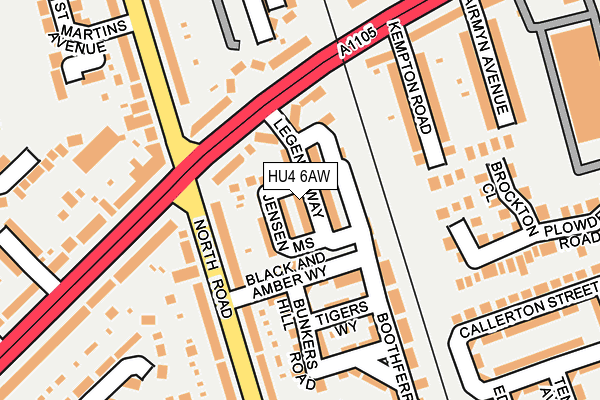 HU4 6AW map - OS OpenMap – Local (Ordnance Survey) HU4 6AW map - OS OpenMap – Local (Ordnance Survey)
